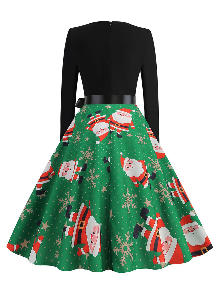 1950s Christmas Patchwork Long Sleeve Dress