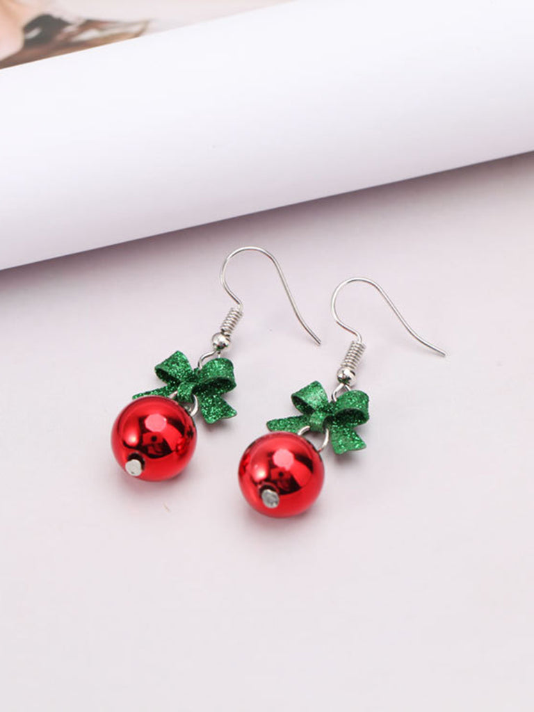 Christmas Bow Red Bead Drop Earrings