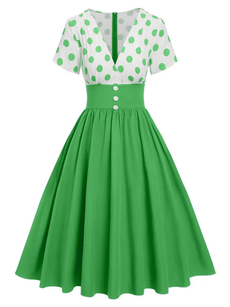 1950s V-Neck Polka Dots Swing Dress