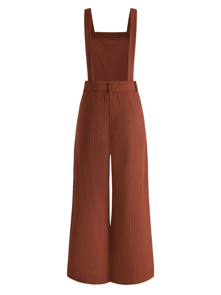 1960s Corduroy Wide-Leg Solid Jumpsuit