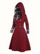 Wine Red 1950s Plaid Patchwork Hooded Dress