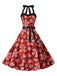 Red 1950s Christmas Snowflake Halter Swing Dress