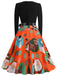 1950s Christmas Crew Neck Patchwork Swing Dress