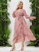 [Plus Size] Pink 1930s Boho Daisy Ruffles Hem Dress