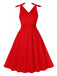 Red 1950s V-Neck Sleeveless Solid Dress