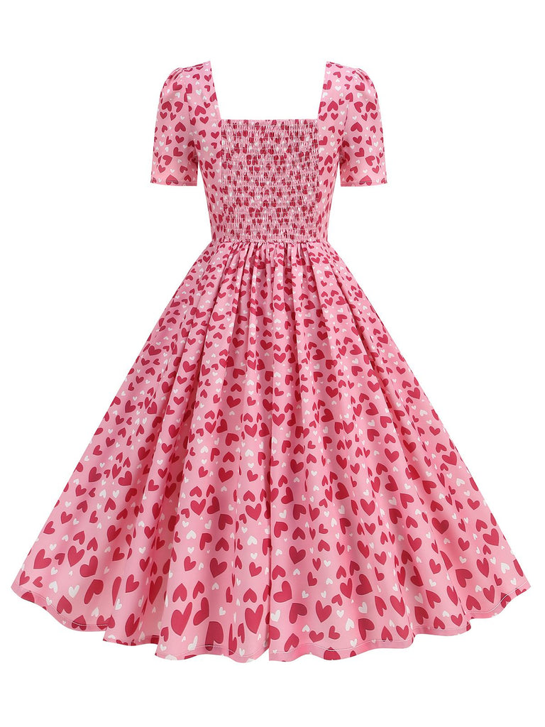 1950s Square Neck Heart Dots Dress