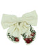 White Rose Embroidered Bow Hair Clip