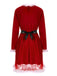 Red 1960s Velvet Mesh Patchwork Belted Dress