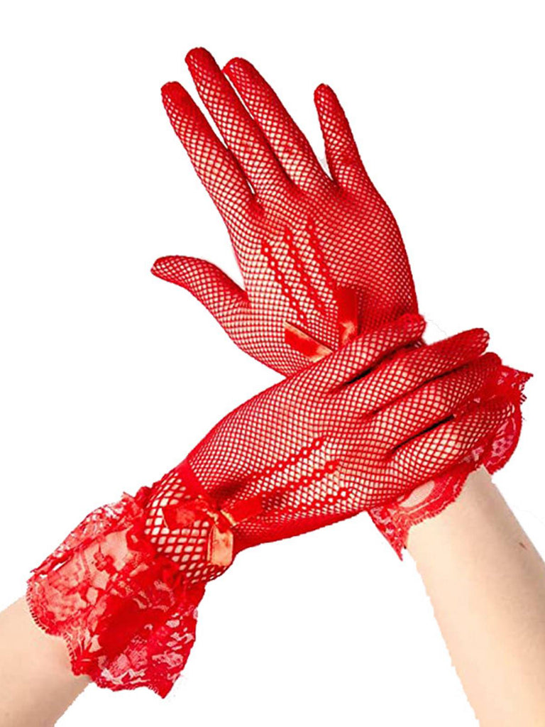 Vintage Solid Bow Lace Gloves