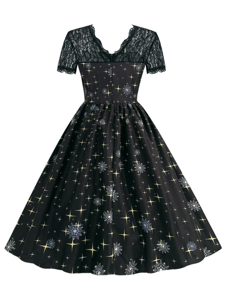 Black 1950s Santa Claus Lace Patchwork Dress