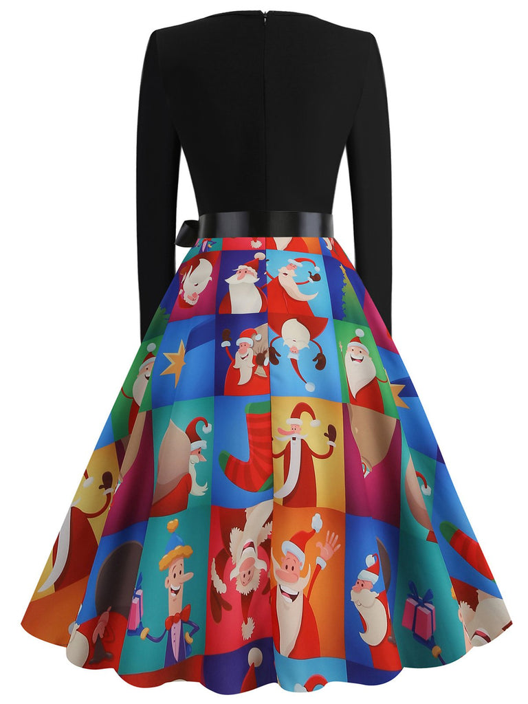 1950s Christmas Crew Neck Patchwork Swing Dress