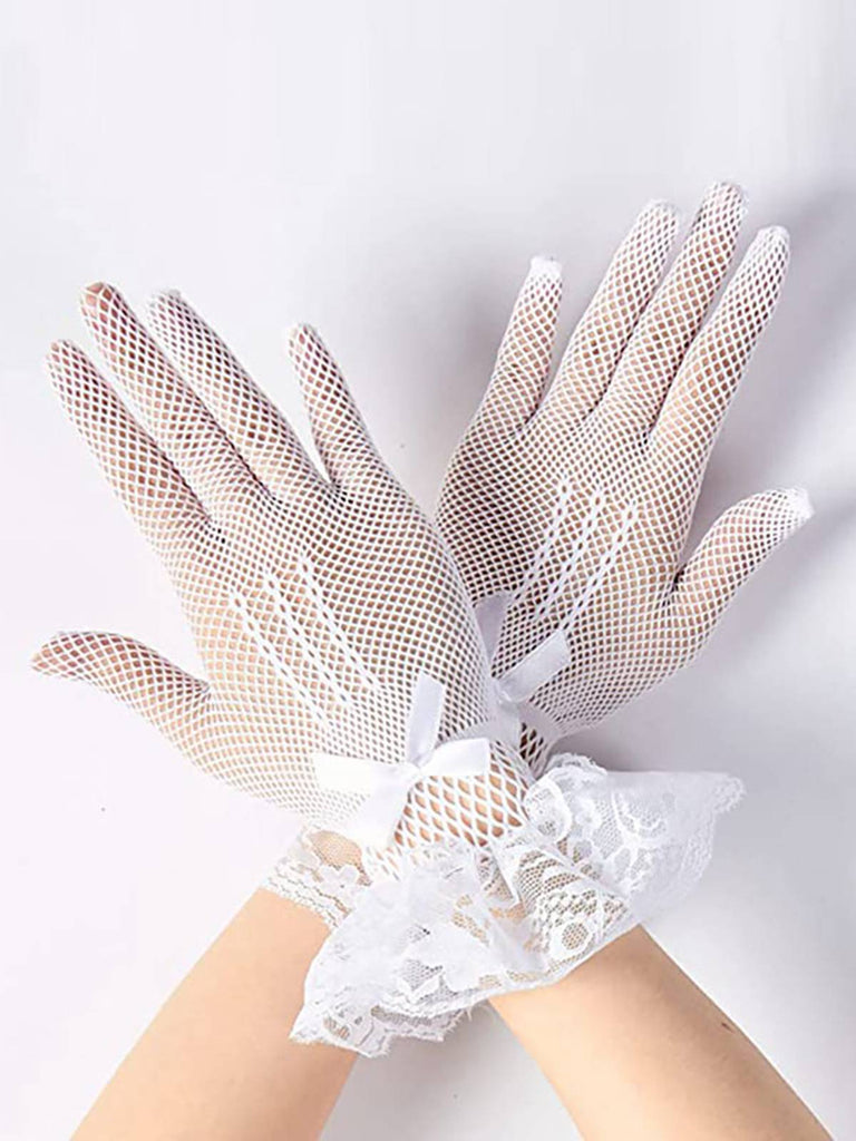 Vintage Solid Bow Lace Gloves