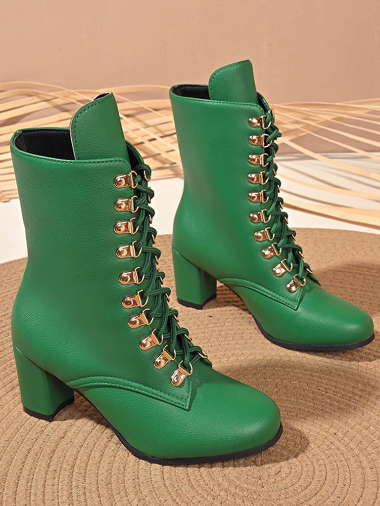 Vintage Lace-Up Ankle Chunky Heel Boots