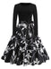 Black 1950s Round Neck Floral Belted Dress