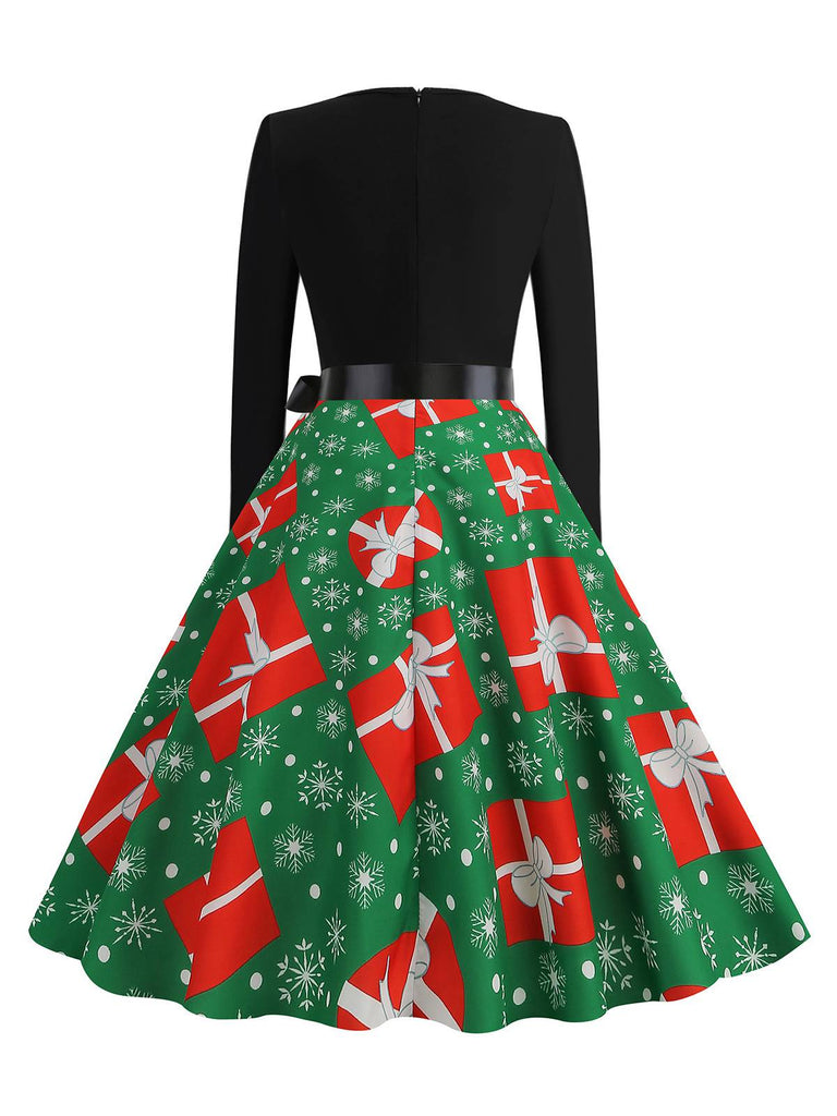 1950s Christmas Patchwork Long Sleeve Dress