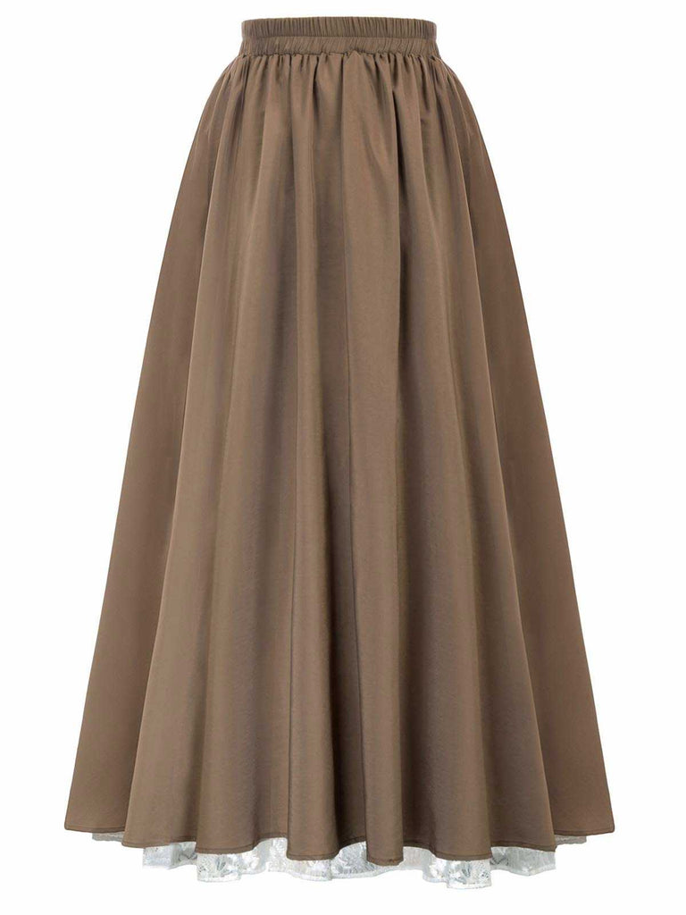 1960s Victorian-Style Ruched Lace Maxi Skirt