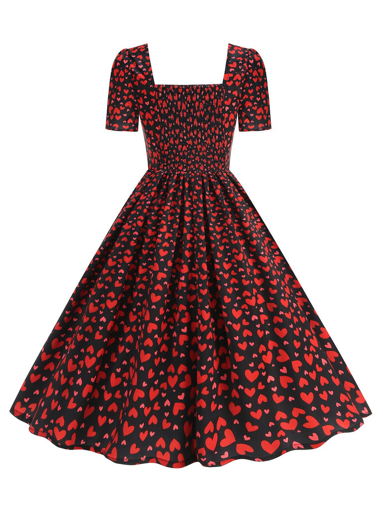 1950s Square Neck Heart Dots Dress