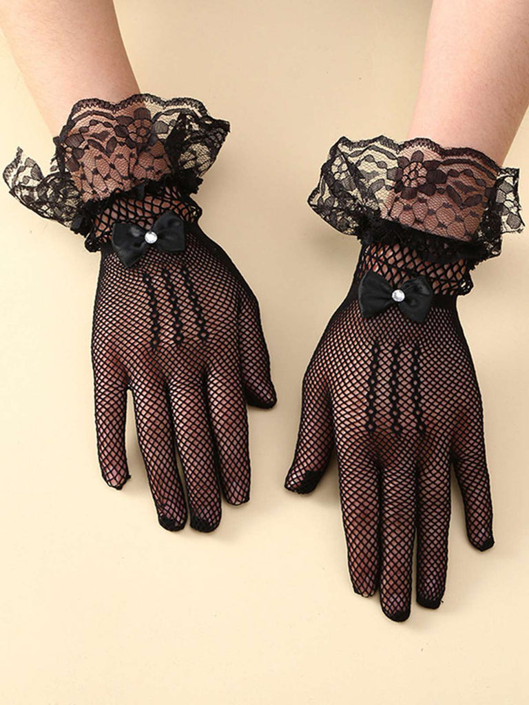 Vintage Solid Bow Lace Gloves