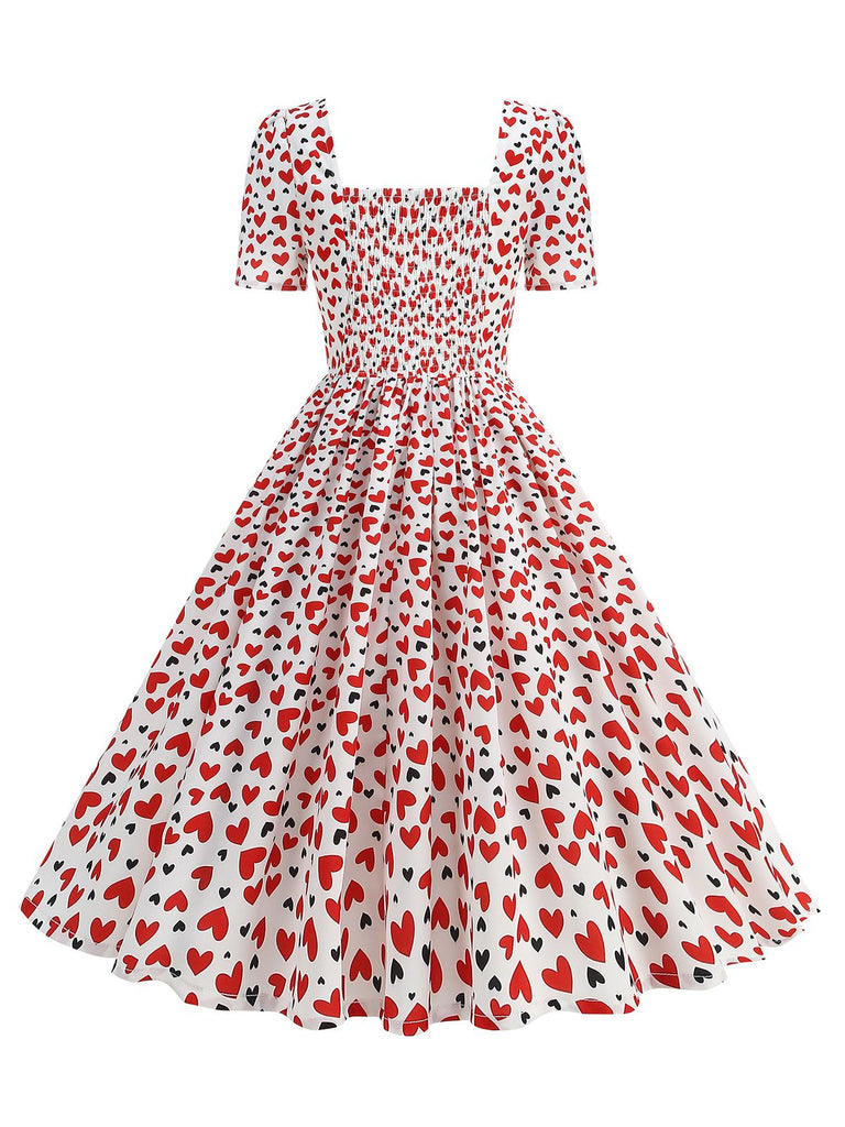 1950s Square Neck Heart Dots Dress