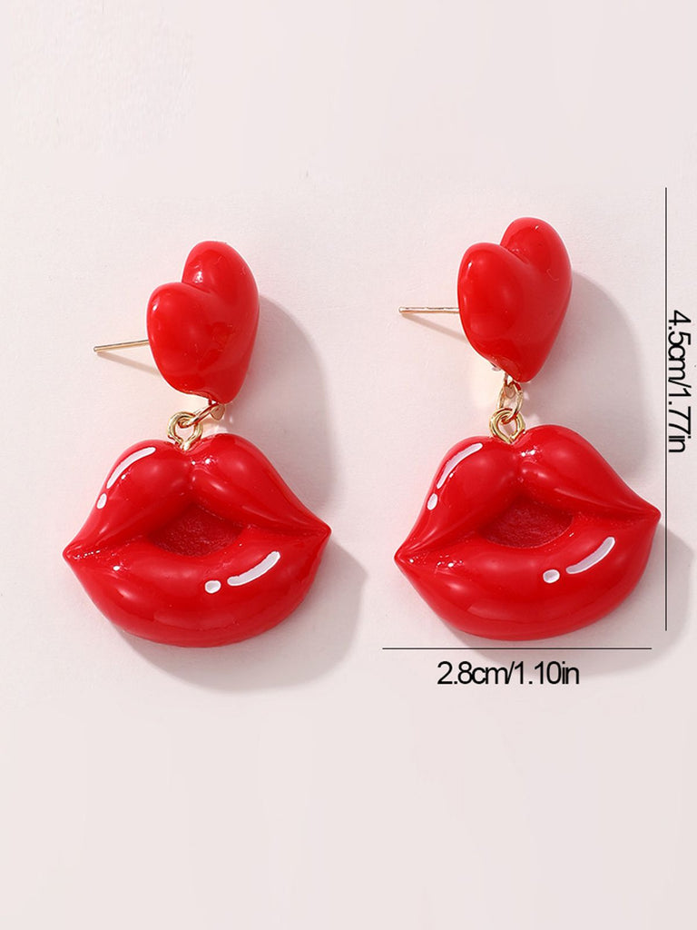 Valentine's Day Red Heart And Lips Drop Earrings