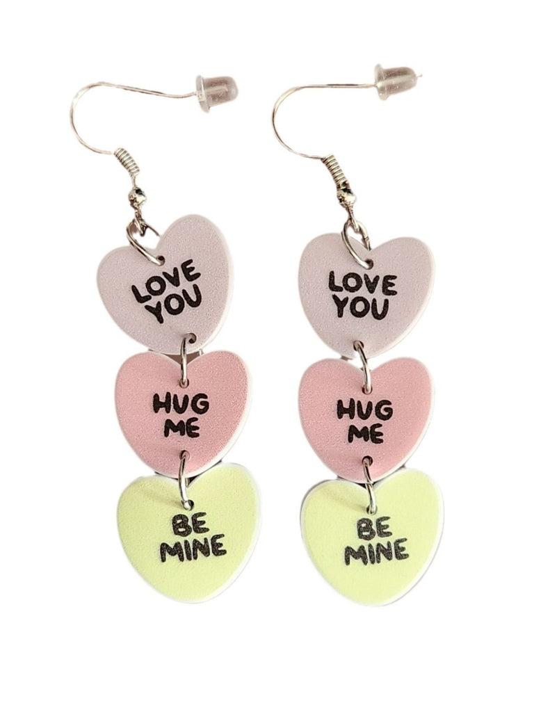 Valentine Triple Layer Heart Letter Drop Earrings