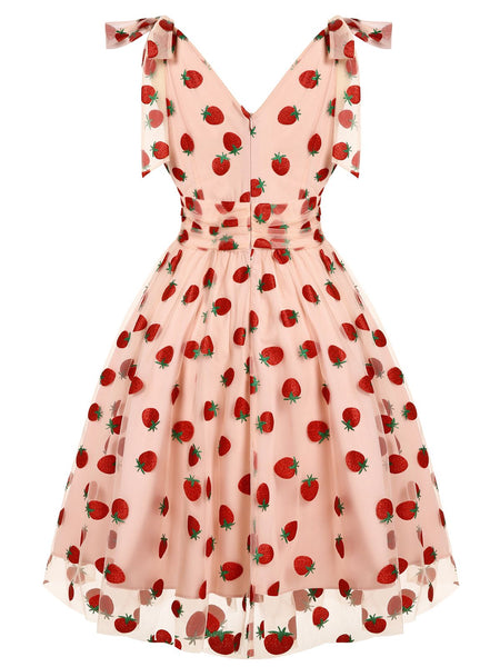 Pink 1950s Strawberry Mesh Swing Dress – Retro Stage - Chic Vintage ...