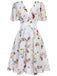 [Pre-Sale] White Flowers And Birds Bowknot V-Neck Dress