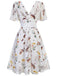 [Pre-Sale] White Flowers And Birds Bowknot V-Neck Dress