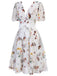 [Pre-Sale] White Flowers And Birds Bowknot V-Neck Dress