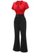 2PCS 1940s Red Tie-Up Blouse & Black Pants