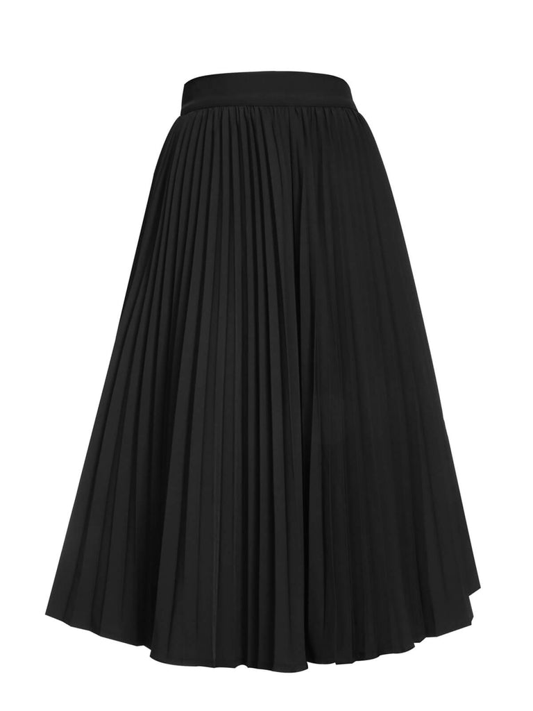 Elastic Waist Pleated Skirt  Black skirt, Black pleated skirt