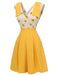 Yellow 1940s V-Neck Sunflower Patchwork Jumpsuit