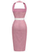 Pink 1960s Halter Stripes Belted Bodycon Dress