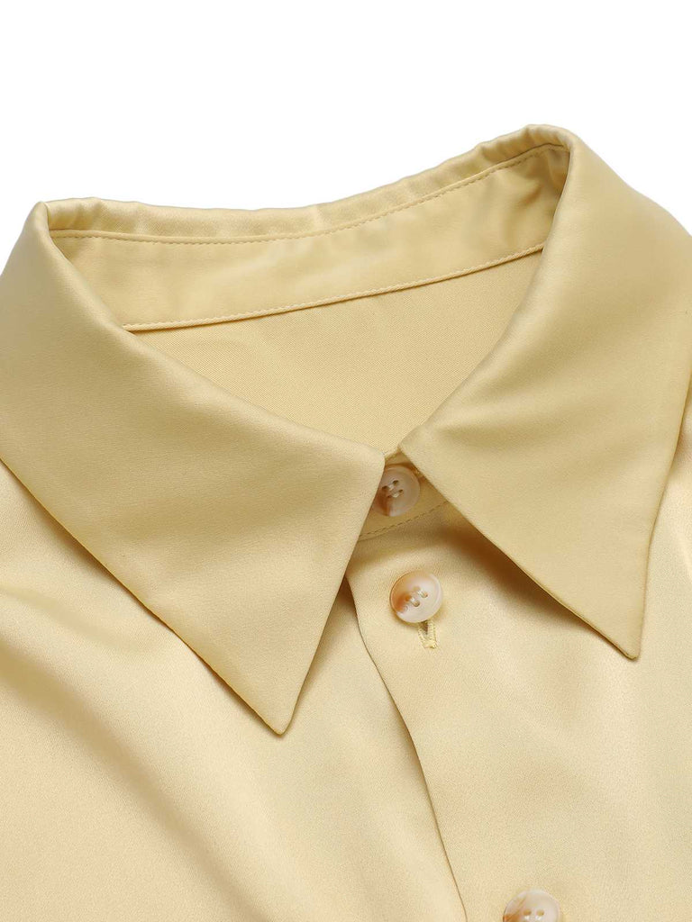 Yellow 1940s Lapel Puff Sleeve Solid Blouse