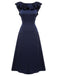 Dark Blue 1930s Flounce Sleeve Cowl Neck Trumpet Dress