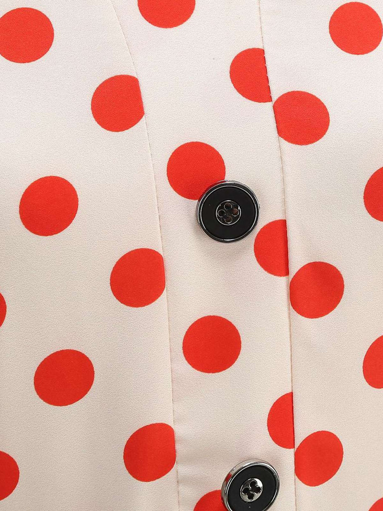 1950s Lapel Polka Dots Bow Swing Dress