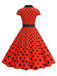 1950s Lapel Polka Dots Bow Swing Dress