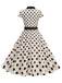 1950s Lapel Polka Dots Bow Swing Dress