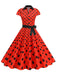 1950s Lapel Polka Dots Bow Swing Dress