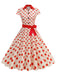 1950s Lapel Polka Dots Bow Swing Dress