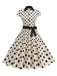 1950s Lapel Polka Dots Bow Swing Dress