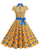 1950s Lapel Polka Dots Bow Swing Dress