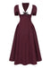 Wine Red 1950s V-Neck Bow Puff Sleeve Dress