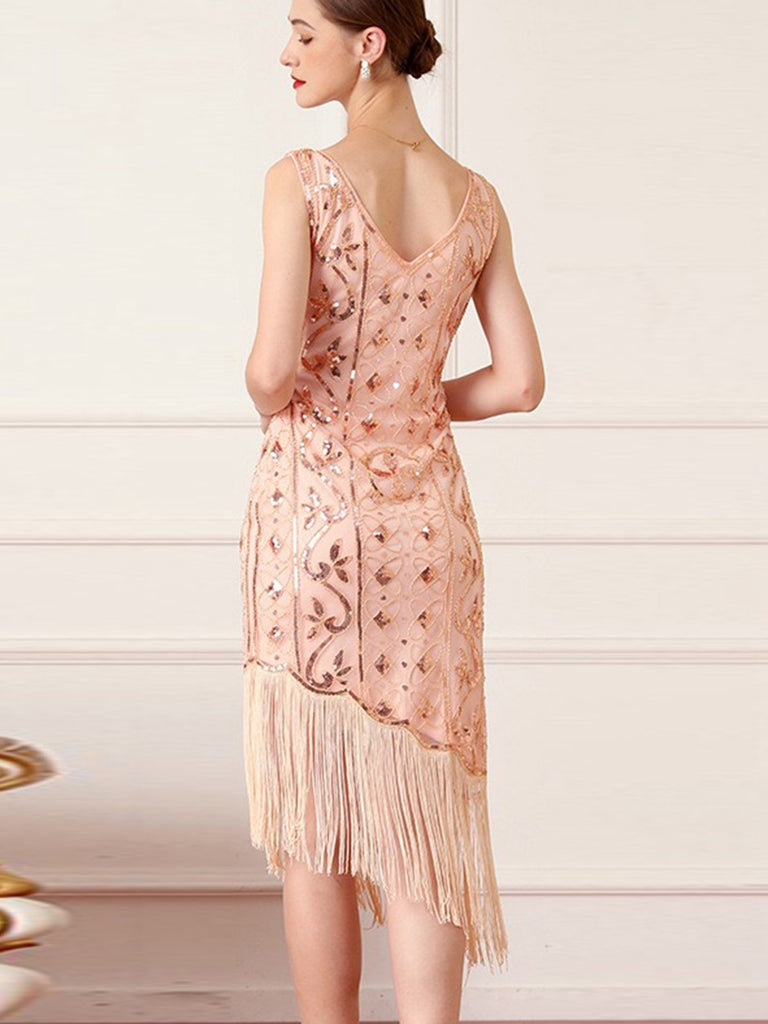 1920s Gatsby Sequins Tassel Oblique Hem Dress