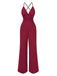 1970s Solid V-Neck Back Cross Straps Jumpsuit