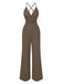 1970s Solid V-Neck Back Cross Straps Jumpsuit