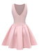 Pink 1950s Solid Bow Backless Skater Dress