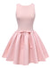 Pink 1950s Solid Bow Backless Skater Dress