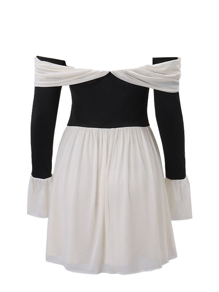 Black & White 1950s Off-Shoulder Skater Dress