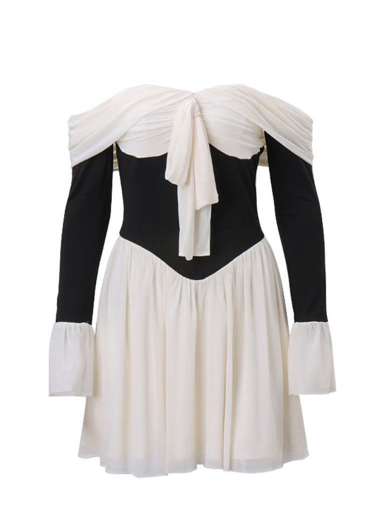 Black & White 1950s Off-Shoulder Skater Dress